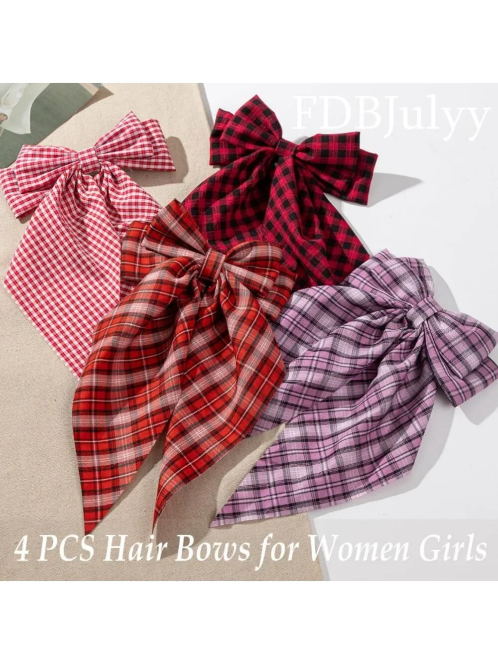 4 PCS Nonslip Hair Bows Clips for Women & Girls - Bow-knot Accessories for Thick